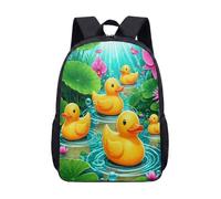 17 Inch Backpack Yellow Duckling Pond Theme for Kids Teens Cute School Bag with Pink Water Lilies Lily Pad Print Vibrant Graphic Daypack (12)