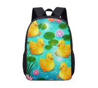17 Inch Backpack Yellow Duckling Pond Theme for Kids Teens Cute School Bag with Pink Water Lilies Lily Pad Print Vibrant Graphic Daypack (07)