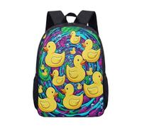 17 Inch Backpack Yellow Duckling Pond Theme for Kids Teens Cute School Bag with Pink Water Lilies Lily Pad Print Vibrant Graphic Daypack (06)