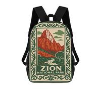 17 Inch Backpacks Kids School Backpack Zion National Park Vintage Poster School Bag 3D Printed School Bag for Boys Elementary And Middle School Students