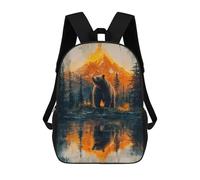 17 Inch Bear in Mountain Landscape Reflection Backpack, 3D Printed School Bag, School Lunch Bag, Travel Backpack, Friends Backpack for Girls And Boys