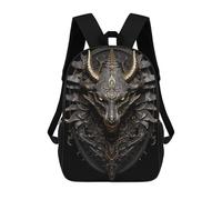 17 Inch Black Golden Devil Dragon Backpack, 3D Printed School Bag, School Lunch Bag, Travel Backpack, Friends Backpack for Girls And Boys
