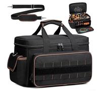 17 Inch Black Tool Bag in Heavy Duty Oxford with 20 Pockets, Wide Standing Opening, Non-Slip Rubber Feet, for Electricians, Carpenters, HVAC