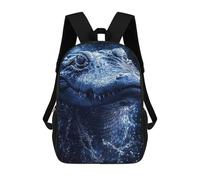 17 Inch Blue Alligator Portrait with Water Splashes Backpack, 3D Printed School Bag, School Lunch Bag, Travel Backpack, Friends Backpack for Girls And Boys