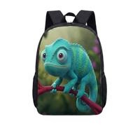 17 Inch Blue-Green Chameleon Backpack 3D Animated Animal School Bag Quirky Nature Graphic Rucksack for Kids Boys Girls (01)
