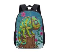 17 Inch Blue-Green Chameleon Backpack 3D Animated Animal School Bag Quirky Nature Graphic Rucksack for Kids Boys Girls (05)