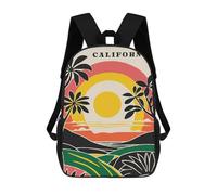 17 Inch California Retro Sunset Backpack, 3D Printed School Bag, School Lunch Bag, Travel Backpack, Friends Backpack for Girls And Boys