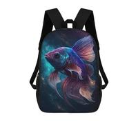 17 Inch Cosmic Betta Fish Art Print Backpack, 3D Printed School Bag, School Lunch Bag, Travel Backpack, Friends Backpack for Girls And Boys