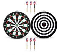 17 Inch Dart Board Set Pack of 2 Double Sided Paper Dartboards with 12 Steel Tip Darts, Numbered Target Board & Bullseye Practice Game for Home Games Room Family Indoor Entertainment