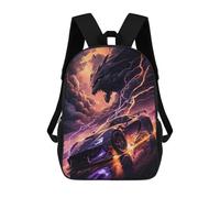 17 Inch Dragons And Cars Epic Battle Backpack, 3D Printed School Bag, School Lunch Bag, Travel Backpack, Friends Backpack for Girls And Boys