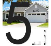 17 Inch Floating Large House Numbers for Outside, Big Modern Garage Door Number, Oversized Garden Address Numbers 5, Black Matte Metal Digital Sign for House, Hotels, Factories (Five)
