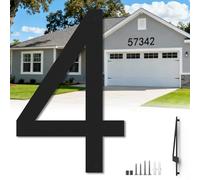 17 Inch Floating Large House Numbers for Outside, Big Modern Garage Door Number, Oversized Garden Address Numbers 4, Black Matte Metal Digital Sign for House, Hotels, Factories (Four)