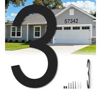 17 Inch Floating Large House Numbers for Outside, Big Modern Garage Door Number, Oversized Garden Address Numbers 3, Black Matte Metal Digital Sign for House, Hotels, Factories (Three)