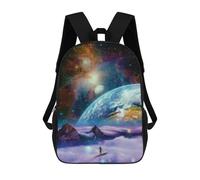 17 Inch Galactic Surfing Cosmic Adventure Backpack, 3D Printed School Bag, School Lunch Bag, Travel Backpack, Friends Backpack for Girls And Boys