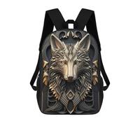 17 Inch Golden King Wolf Elegant Backpack, 3D Printed School Bag, School Lunch Bag, Travel Backpack, Friends Backpack for Girls And Boys