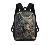 17 Inch Golden Lord Wolf Art Deco Backpack, 3D Printed School Bag, School Lunch Bag, Travel Backpack, Friends Backpack for Girls And Boys