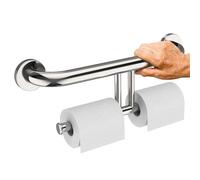 17 Inch Grab Bar w/Double Toilet Paper Roll Holder Chrome, iHansee Stainless Steel Shower Support Balanced Support Handle, Wall Mounted Safety Handrail Grab Rail for Elderly Senior Handicap Disabled