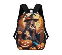 17 Inch Halloween Witch Holding Pumpkin Backpack, 3D Printed School Bag, School Lunch Bag, Travel Backpack, Friends Backpack for Girls And Boys