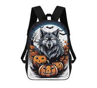 17 Inch Halloween Wolf with Pumpkins Backpack, 3D Printed School Bag, School Lunch Bag, Travel Backpack, Friends Backpack for Girls And Boys