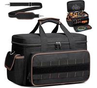 17-Inch Heavy Duty Electrician Tool Bag, Durable with Reinforced Stitching, Hard Base, Waterproof & Adjustable Strap, 28 Storage for Tradespeople