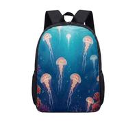 17 Inch Jellyfish Print Backpack Vibrant Marine Life Underwater Scene School Bag for Kids Teens Graphic Art Daypack (01)