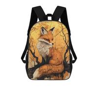 17 Inch Kintsugi Golden Fox Illustration Backpack, 3D Printed School Bag, School Lunch Bag, Travel Backpack, Friends Backpack for Girls And Boys