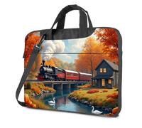 17 Inch Laptop Backpack Steam Train Crossing Autumn Bridge With Swans In River Laptop Bag Carry On Backpack Tote Bag For Women(29x38cm)
