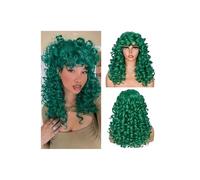17 inch Long Curly Wigs with Bangs for Women Synthetic Hair Wig Vintage Hairstyle for Daily Use Party Cosplay Adds Volume(Green)