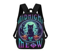 17 Inch Midnight Meow Halloween Cat Backpack, 3D Printed School Bag, School Lunch Bag, Travel Backpack, Friends Backpack for Girls And Boys