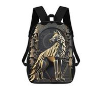 17 Inch Noble Regalia Golden Wolf Backpack, 3D Printed School Bag, School Lunch Bag, Travel Backpack, Friends Backpack for Girls And Boys