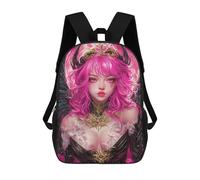 17 Inch Pink-Haired Fantasy Queen Anime Backpack, 3D Printed School Bag, School Lunch Bag, Travel Backpack, Friends Backpack for Girls And Boys