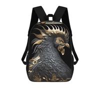 17 Inch Rooster Golden Art Deco Backpack, 3D Printed School Bag, School Lunch Bag, Travel Backpack, Friends Backpack for Girls And Boys