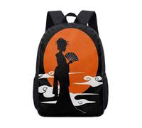 17 Inch Samurai Backpack Japanese Print Rucksack Oriental Art Red Sun Silhouette Traditional Warrior School Bag for Students (04)