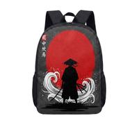 17 Inch Samurai Backpack Japanese Print Rucksack Oriental Art Red Sun Silhouette Traditional Warrior School Bag for Students (02)