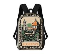 17 Inch School Backpack,3D Printed Florence Italy Vintage Travel Poster Children Backpacks,Kids Kindergarten Cute Travel Bags Casual Daypack for Boys School Students