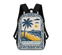 17 Inch School Backpack,3D Printed Myrtle Beach Vintage Travel Poster Children Backpacks,Kids Kindergarten Cute Travel Bags Casual Daypack for Boys School Students