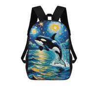 17 Inch School Backpack Moonlit Ocean An Orca’s Leap Under The Starry Sky Van Gogh Style Art Bookbag for Boys Girls Chool Bag College Business Travel Bag Work Bag