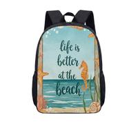 17 Inch School Backpack, Seahorse Starfish Print Daypack for Kids Teens Student Travel Rucksack - Life is Better at the Beach (01)