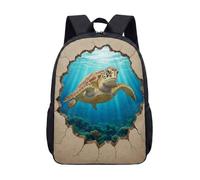 17 Inch Sea Turtle 3D Printed Backpack, Realistic Ocean Life School Bag for Kids Teens, Cracked Wall Art Graphic Bookbag (01)
