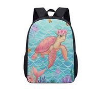 17 Inch Sea Turtle 3D Printed Backpack, Realistic Ocean Life School Bag for Kids Teens, Cracked Wall Art Graphic Bookbag (03)