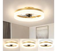 17 Inch Slim Recessed Gold Bladeless Ceiling Fan Light With Remote Control, Dimmable Led 6500K, Ideal For Bedrooms