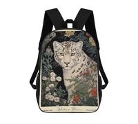17 Inch Snow Leopard William Morris Floral Backpack, 3D Printed School Bag, School Lunch Bag, Travel Backpack, Friends Backpack for Girls And Boys