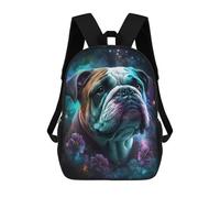 17 Inch Space Bulldog with Flowers -5 Backpack, 3D Printed School Bag, School Lunch Bag, Travel Backpack, Friends Backpack for Girls And Boys