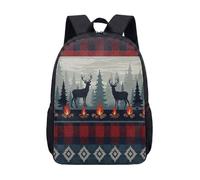 17 Inch Stag Print Backpack, Ethnic Geometric Snowy Mountain Tribal Pattern, Winter Holiday Student School Bag (03)