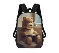 17 Inch Teddy Bear Reading on Toilet Backpack, 3D Printed School Bag, School Lunch Bag, Travel Backpack, Friends Backpack for Girls And Boys