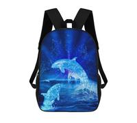 17 Inch Water Blue Dolphins Backpack, 3D Printed School Bag, School Lunch Bag, Travel Backpack, Friends Backpack for Girls And Boys