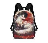 17 Inch White Kitsune Fox Yin Yang Backpack, 3D Printed School Bag, School Lunch Bag, Travel Backpack, Friends Backpack for Girls And Boys