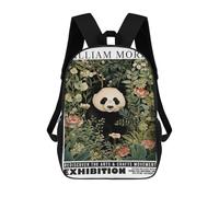 17 Inch William Morris Panda Floral Exhibition Backpack, 3D Printed School Bag, School Lunch Bag, Travel Backpack, Friends Backpack for Girls And Boys
