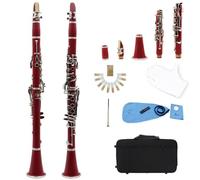 17-Key Ebonite Colorful Clarinet in Bb for Beginners, Adults, and Music Enthusiasts Clarinet Full Kit (red)