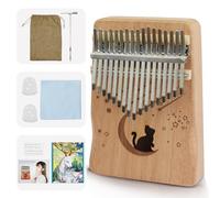 17 Key Kalimba Thumb Piano - Portable Finger Piano with Tuning Hammer & Study Guide, Premium Wood, Unique Musical Gift for Adults & Kids & Beginner-Moon Cat-B